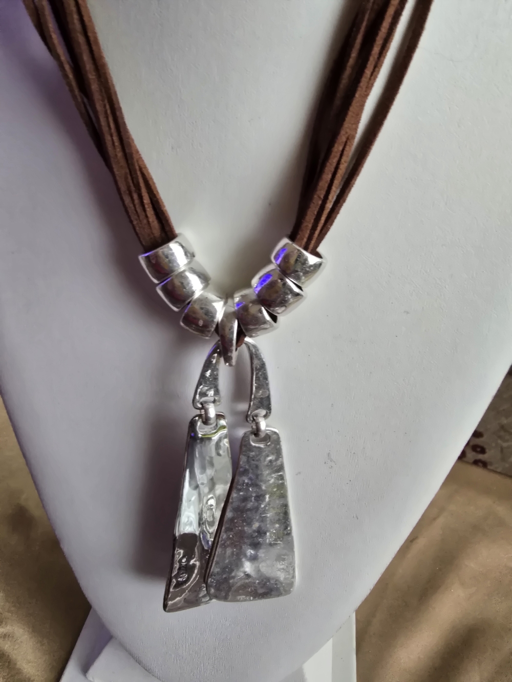Robert Lee Morris Brown Suede Multi-Strand Necklace with Silver Pendants